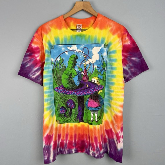 Vintage Y2K Alice In Wonderland SunDog Tie Dye Shirt Men's Size‎ L Double Sided - Picture 1 of 5